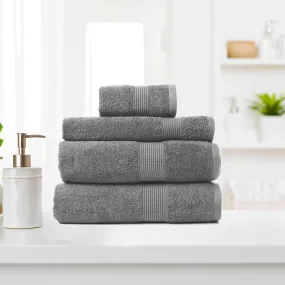 Royal Comfort 4 Piece Cotton Bamboo Towel Set 450GSM Luxurious Absorbent Plush Charcoal