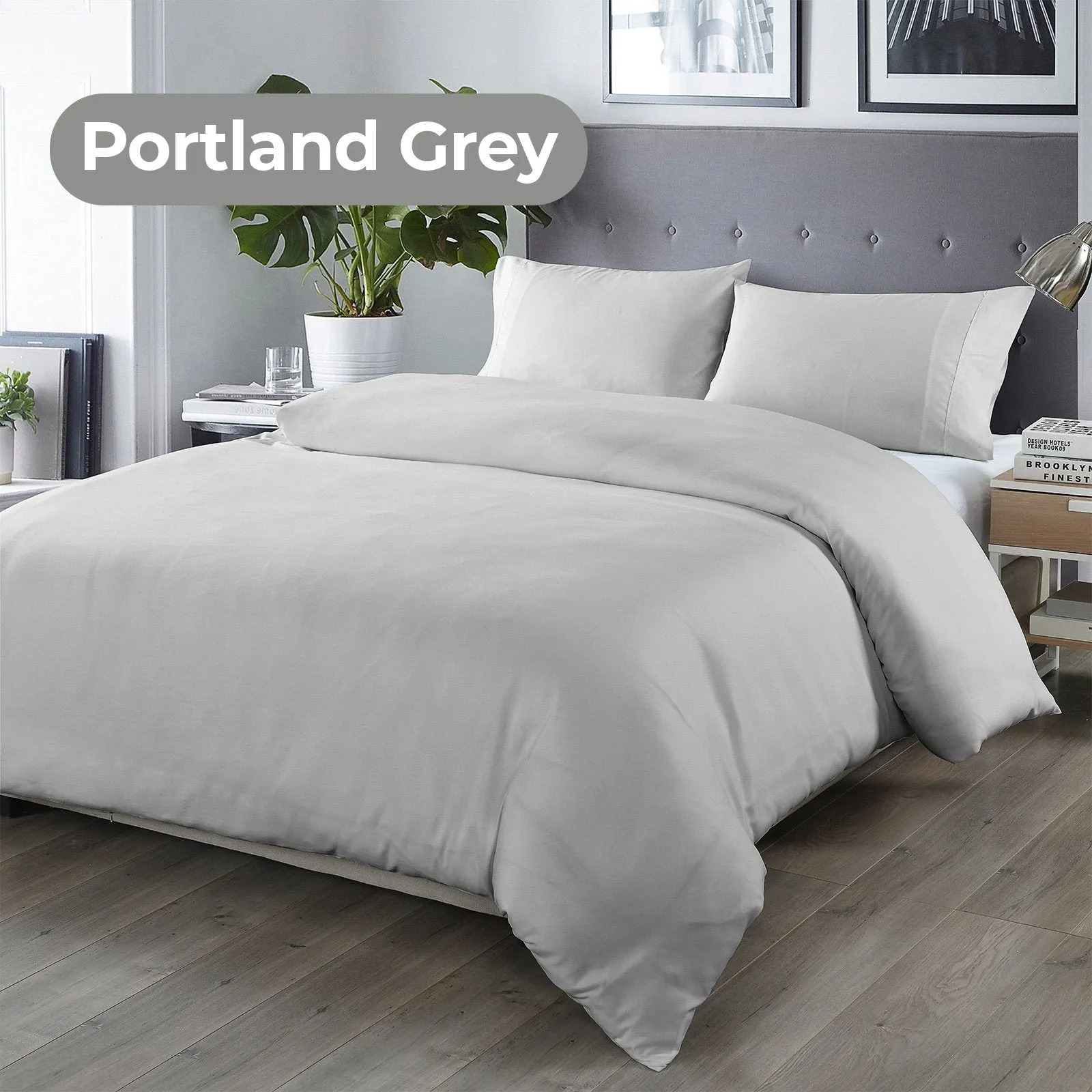 Royal Comfort Bamboo Blended Quilt Cover Set 1000TC Ultra Soft Luxury Bedding King Portland Grey