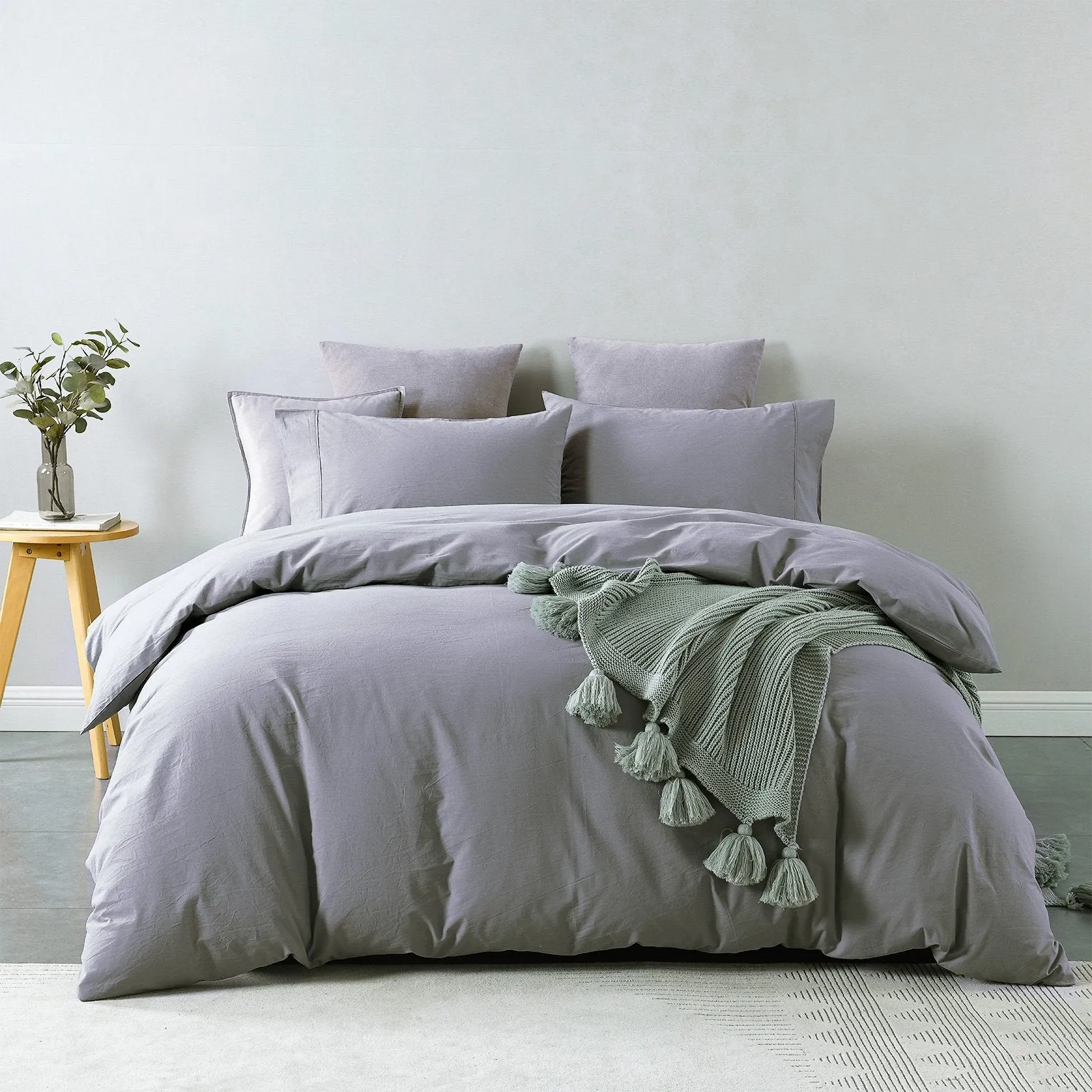 Royal Comfort Vintage Washed 100% Cotton Quilt Cover Set Bedding Ultra Soft Double Grey