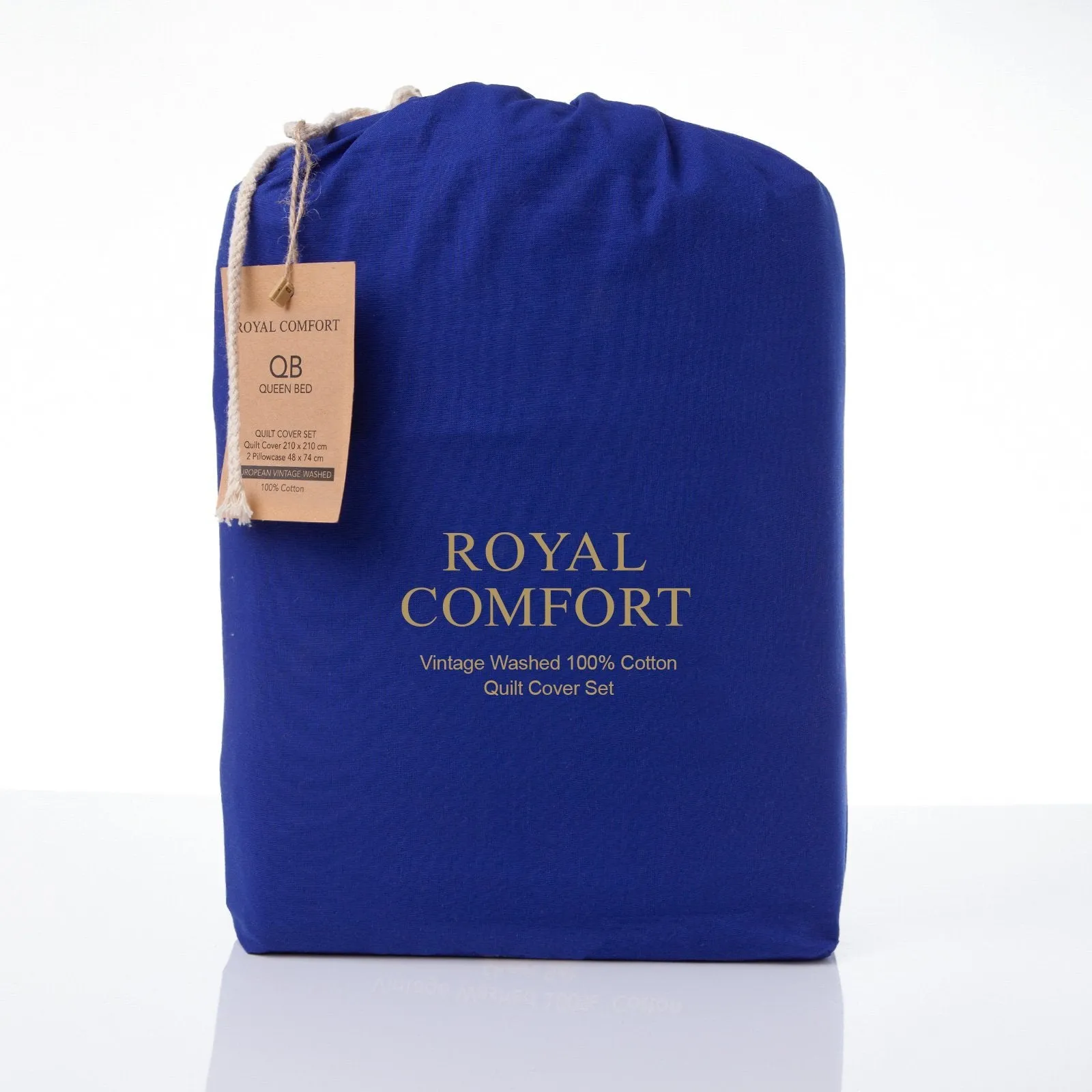 Royal Comfort Vintage Washed 100% Cotton Quilt Cover Set Bedding Ultra Soft King Royal Blue