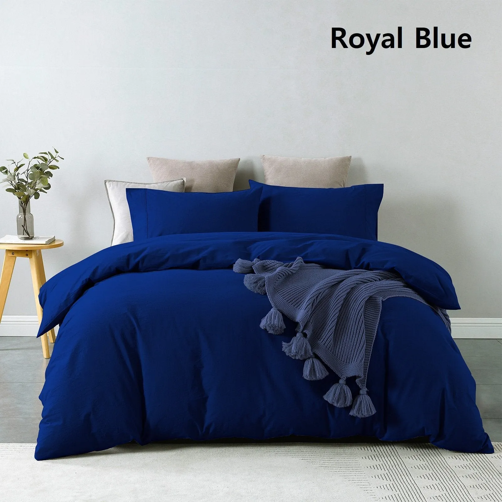 Royal Comfort Vintage Washed 100% Cotton Quilt Cover Set Bedding Ultra Soft King Royal Blue