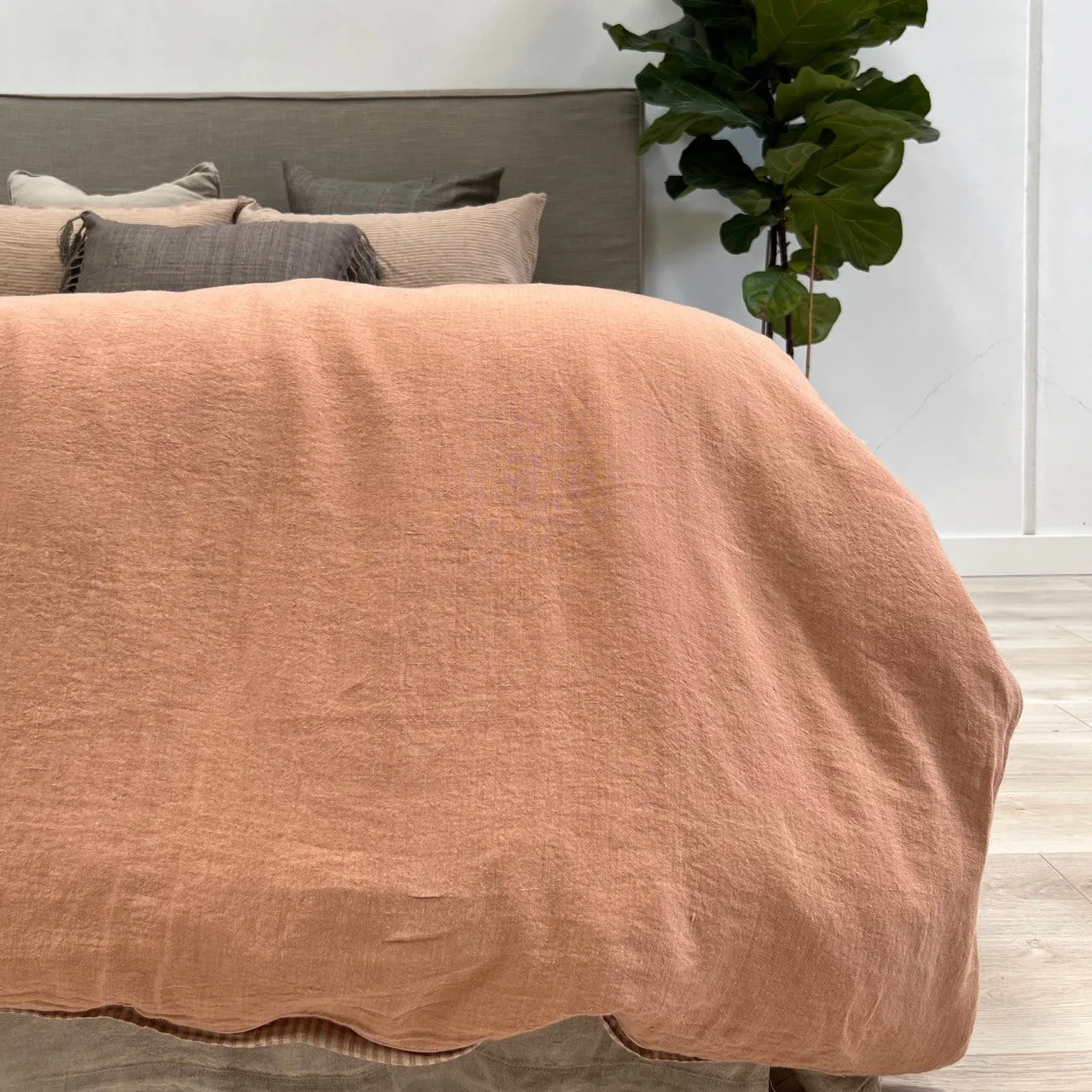 Sandstone Stripe Reversible Linen Quilt Cover