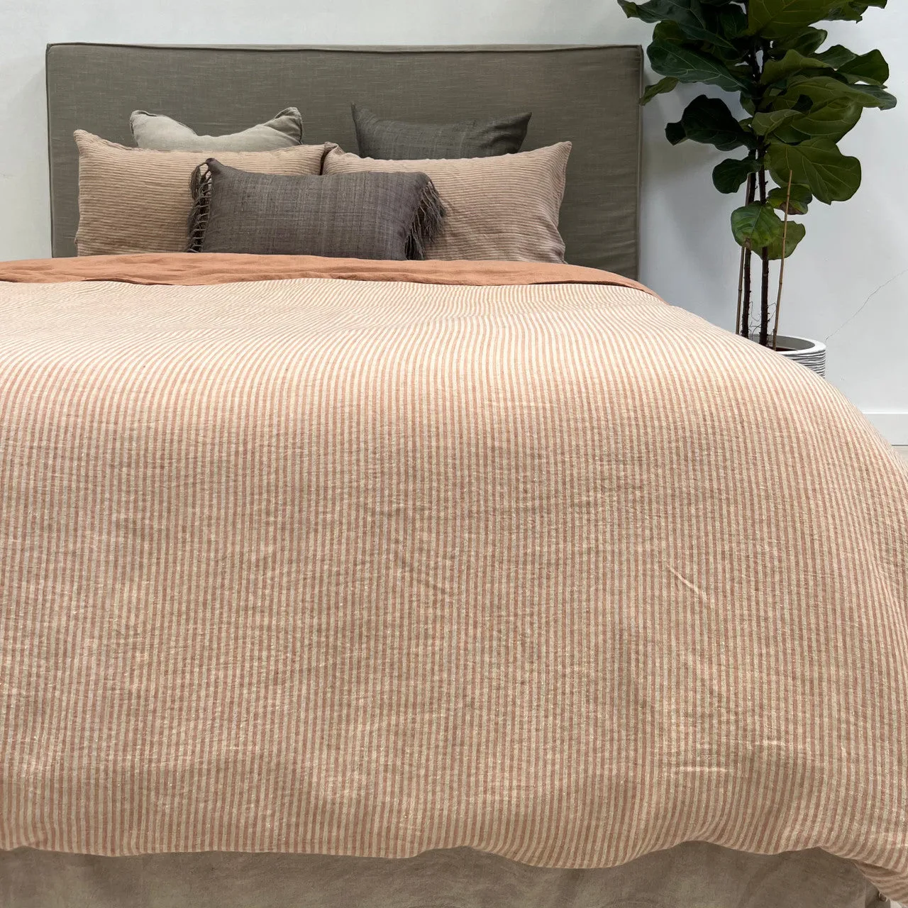 Sandstone Stripe Reversible Linen Quilt Cover