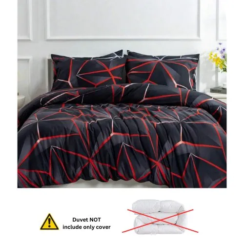 Single Size 4 pieces Bedding set, Black with Red Design Geometric.