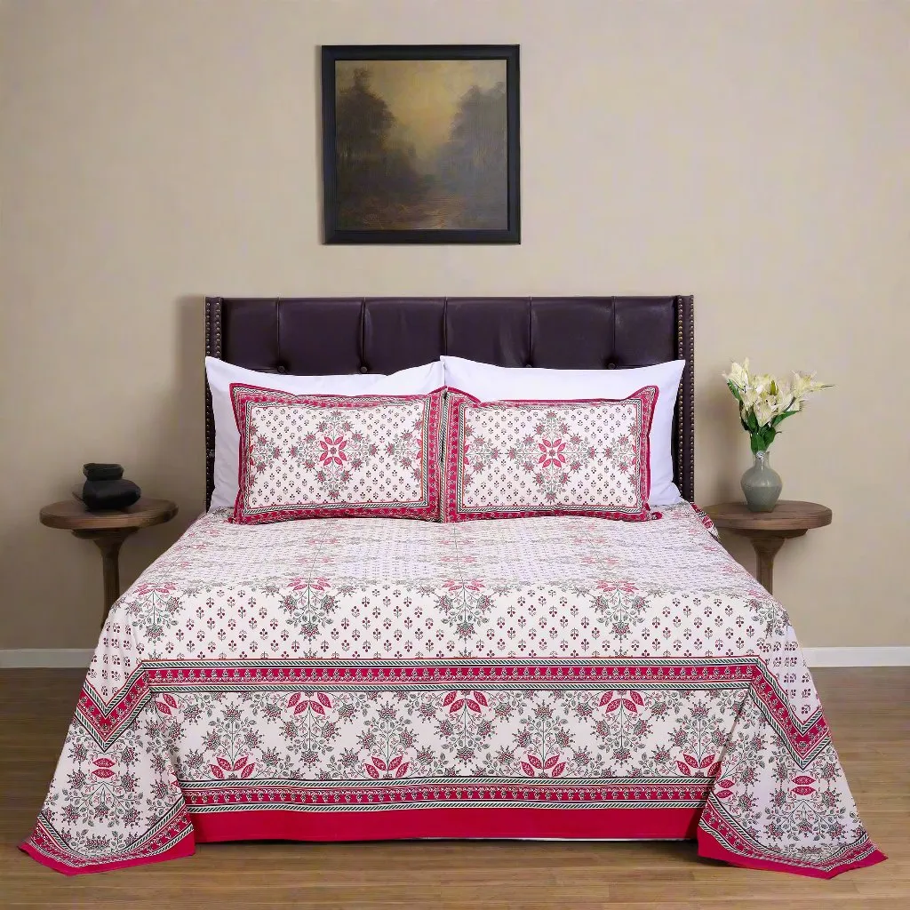 Snowflake Red Cotton Bedsheet