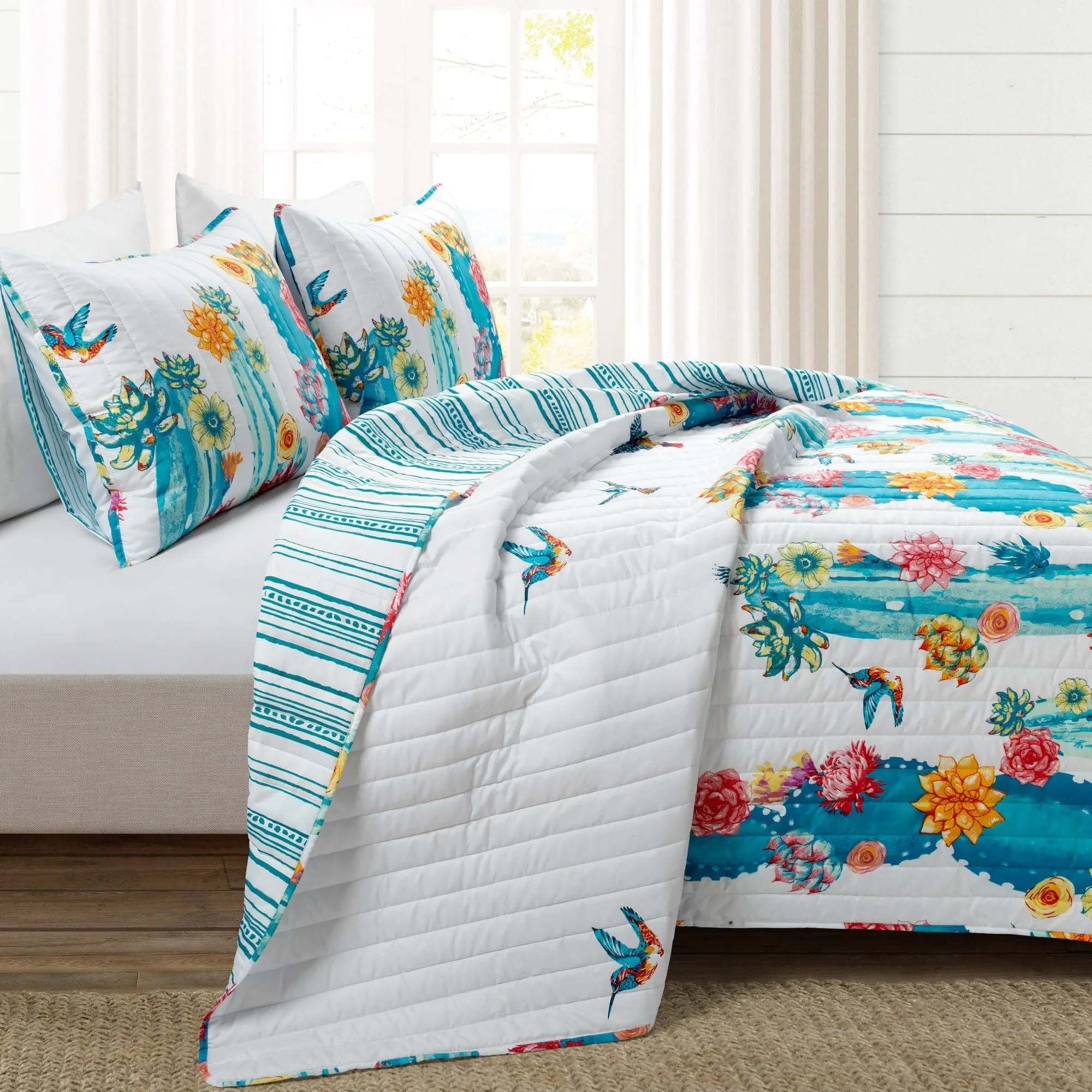 Southwest Vibrant Cactus Reversible 3 Piece Quilt Set