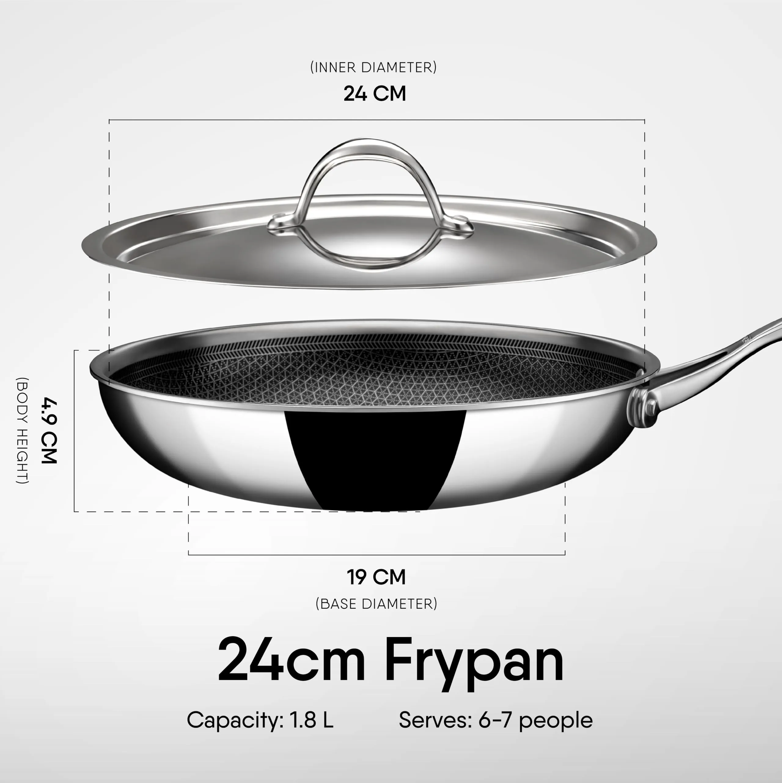 Stahl Artisan Hybrid Triply Frying Pan with Lid, Fry pan Induction Base, Frying pan Non Stick, Omelette Pan Non Stick, Frying pan Stainless Steel, 1.6 L, 24 cm