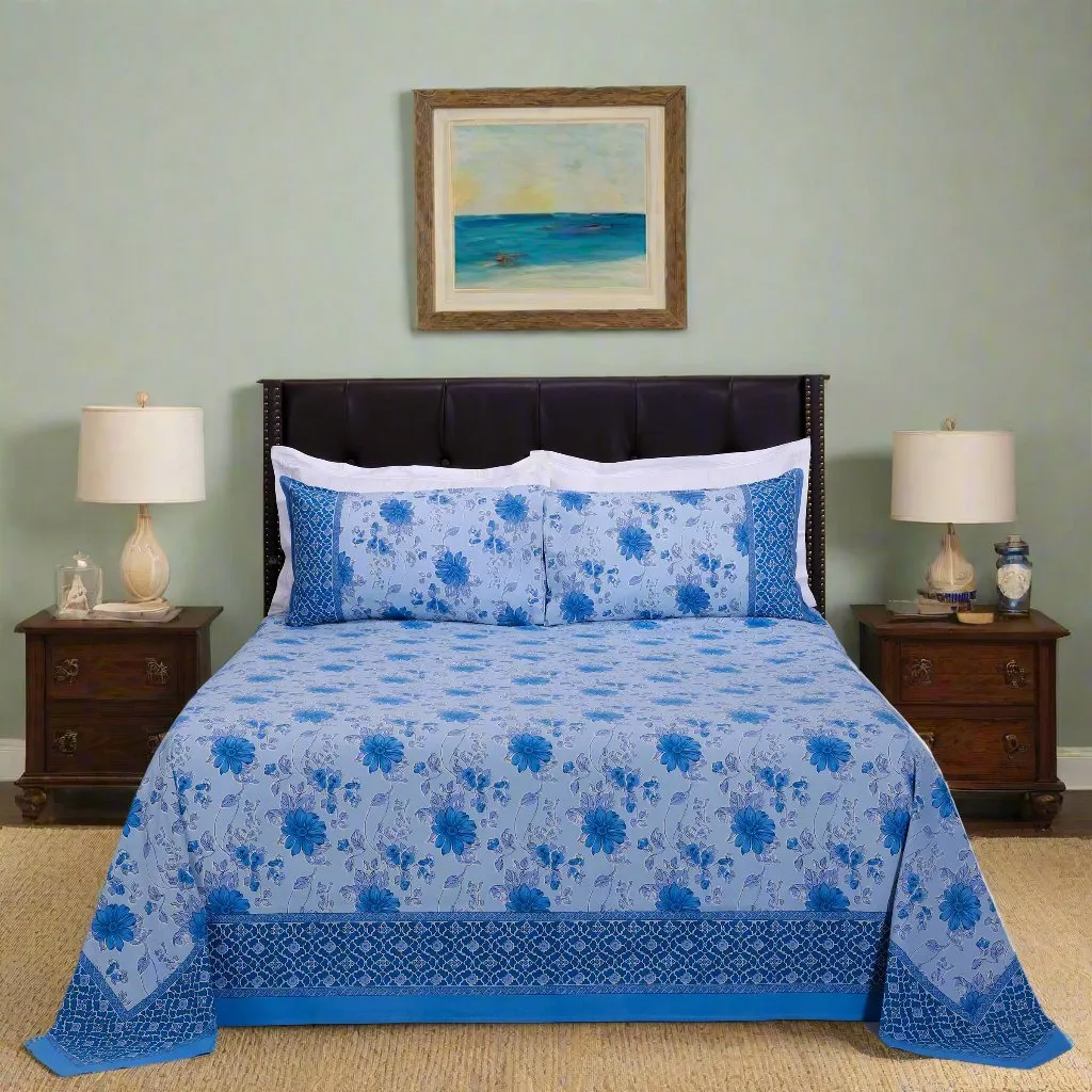 Suhana Lily Dreams Blue Cotton  Bedsheet