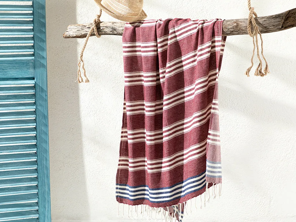 Super Soft Peshtemal - Turkish Bath/Beach Towel – Red & Navy Blue