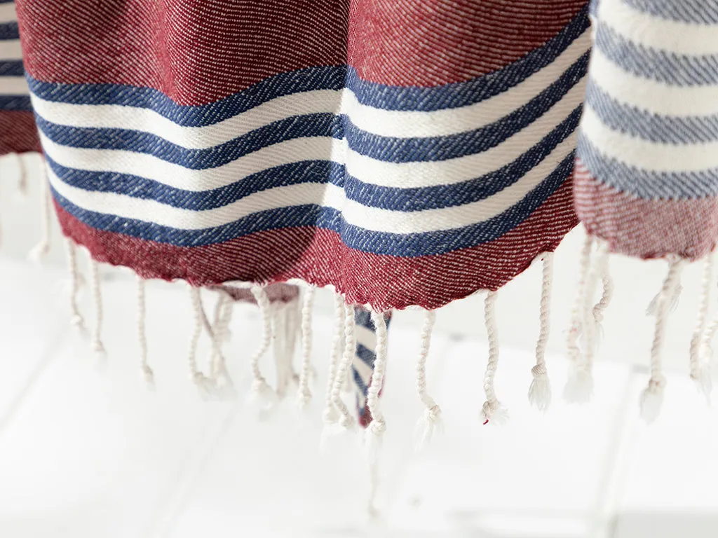 Super Soft Peshtemal - Turkish Bath/Beach Towel – Red & Navy Blue