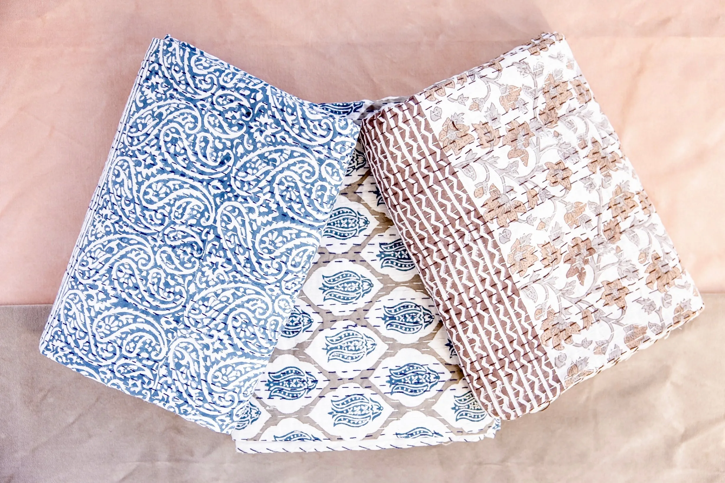 The Autumn Nights Block Print Kantha Stitch Throw