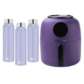 The Better Home FUMATO Aerochef Air fryer With Digital Touchscreen Panel 4.5L Purple & Stainless Steel Water Bottle 1 Litre Pack of 3 Purple