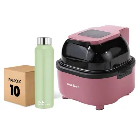 The Better Home FUMATO Aerochef Pro Air fryer With Digital Screen Panel 6.8L Pink & Stainless Steel Water Bottle 1 Litre Pack of 10 Green