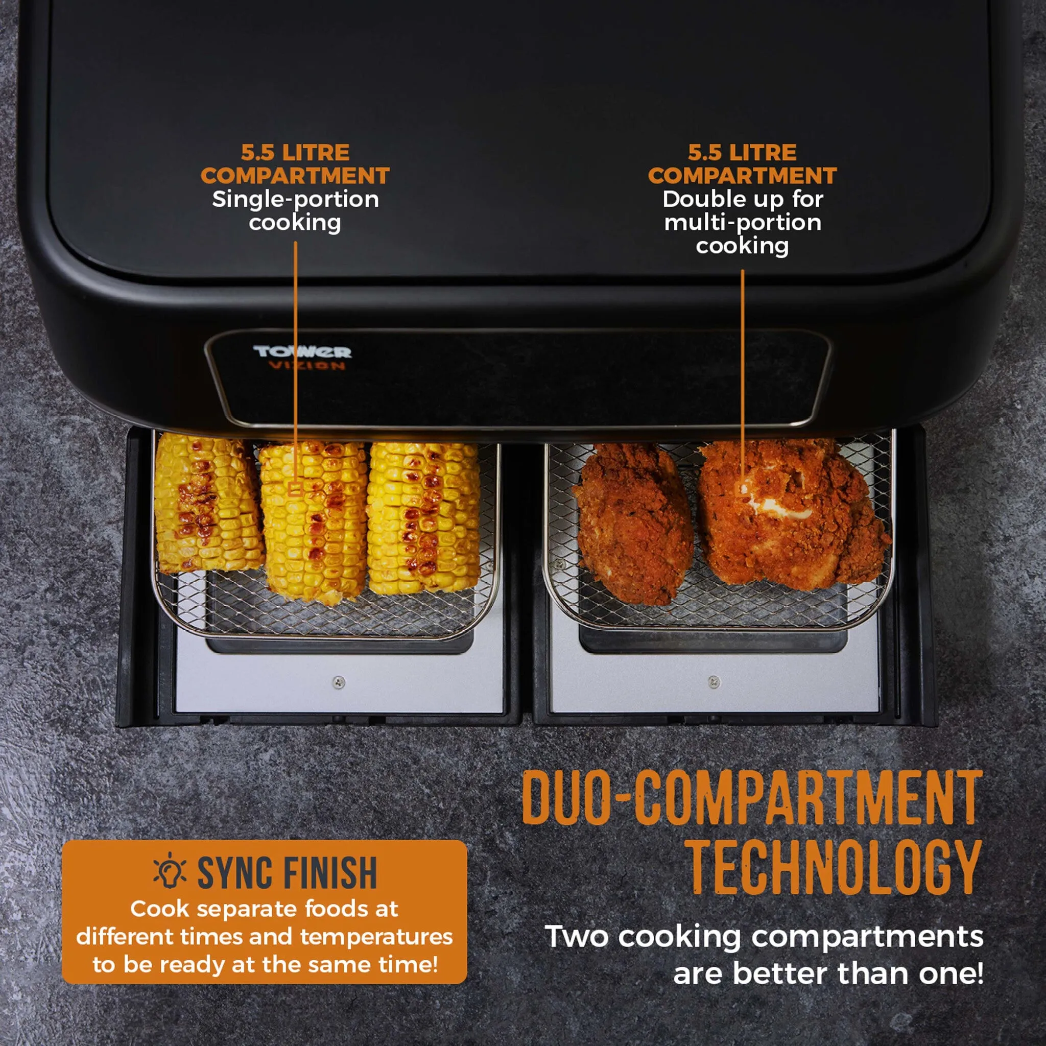 Tower Vortx Vizion 11L Double Stand-alone 2400 W Hot air fryer Black