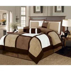 Twin size 5-Piece Bed in a Bag Patchwork Comforter set in Brown White