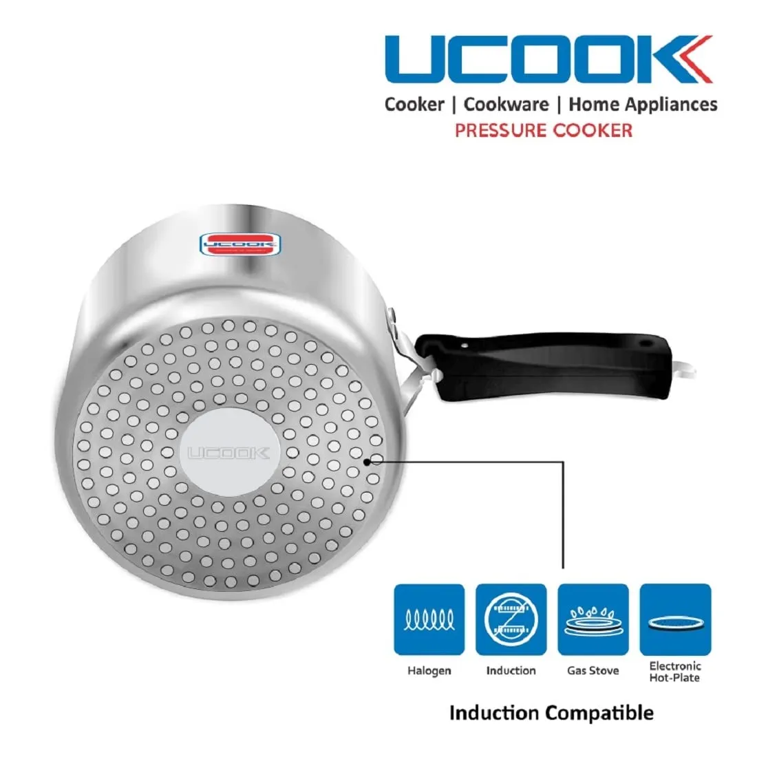 UCOOK By UNITED Ekta Engg. Chhotu 1 Litre Induction Inner Lid Aluminium Pressure Cooker, Silver