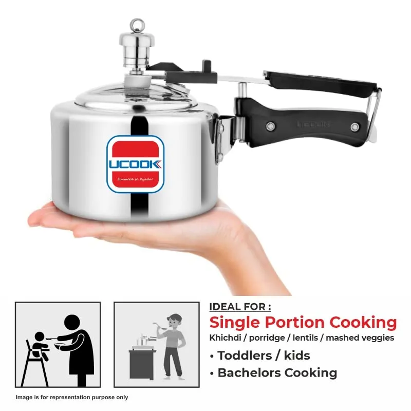 UCOOK By UNITED Ekta Engg. Chhotu 1 Litre Induction Inner Lid Aluminium Pressure Cooker, Silver