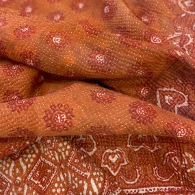 Vintage Kantha Orange Block Print with orange Background