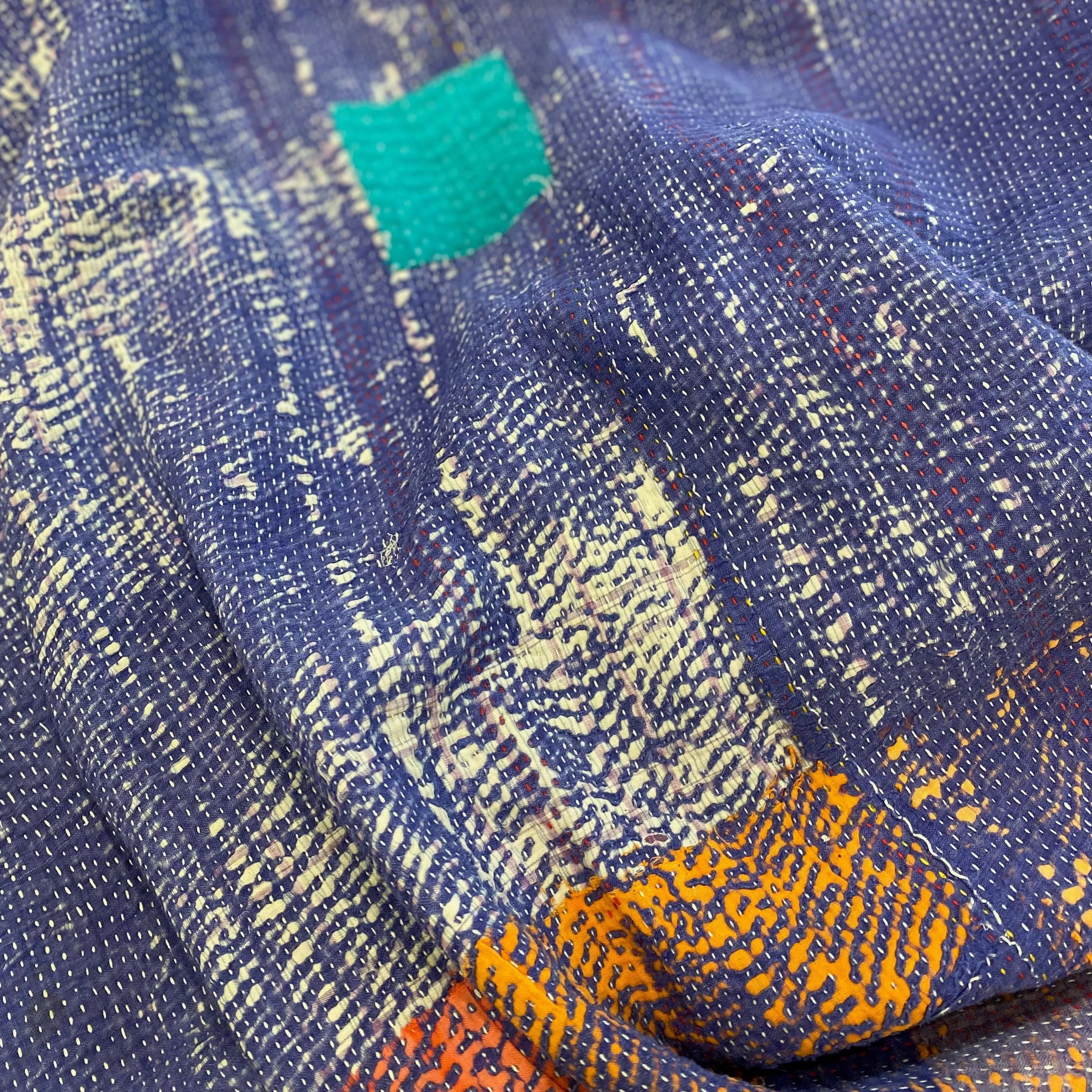 Vintage Kantha with a muted soft side and a dramatic purple side.