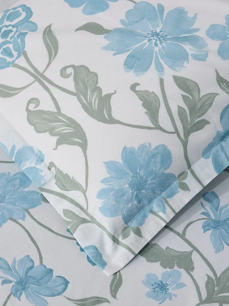 Westside Home Blue Floral Printed King Bed Fitted Sheet and Pillowcase Set